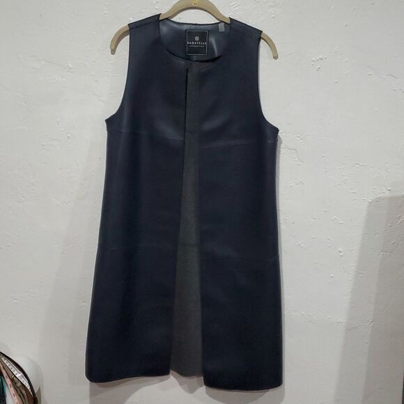 Bagatelle Faux Leather Long Duster Vest in Dark Navy Blue Size S - Picture 2 of 10